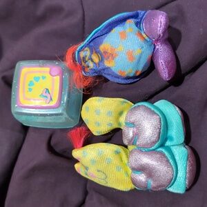 Vintage Fisher Price Smooshees Cuddlers Heart Kitten with Cage & Peppie Penguin